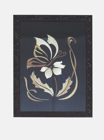 Marquetry panel of butterfly sitting on a flower (With Frame)