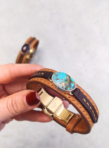 Natural leather bracelet with turquoise stone