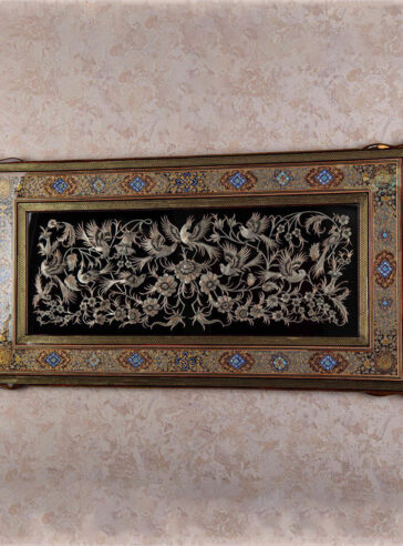 Happy Birds Garden copper plaque panel with frame of khatam