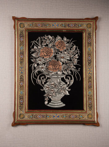 Flower vase copper plaque panel with frame of khatam