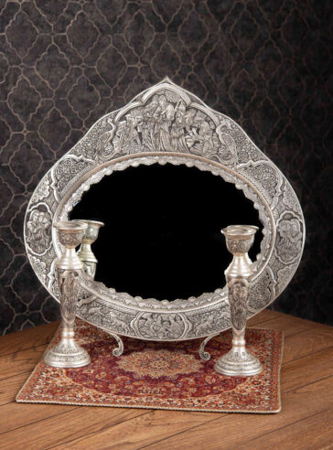 Silver mirror and candlestick set