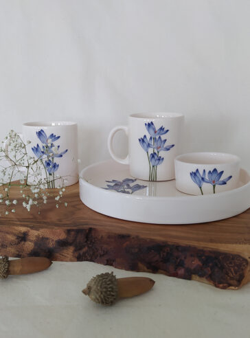 A set of cups, trays, and sugar bowl of sufferon flower