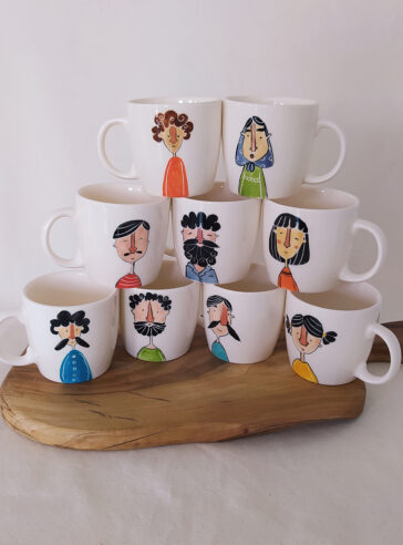 Ceramic home cups of family members