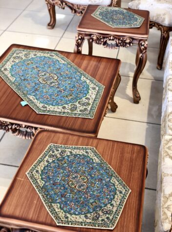 four pieces set of Yazd termeh of shah abbasi design 5 blue color