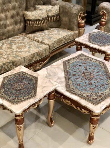 four pieces set of Yazd termeh of shah abbasi design 5 green blue color