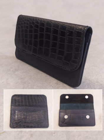 Natural leather belt and bag set with snake skin design
