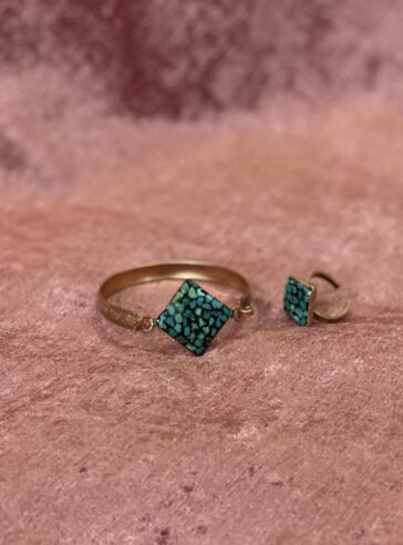 A set of rings and bracelets with a turquoise Inlaying gem