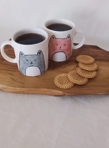 A set of ceramic cup and tray of cute cats