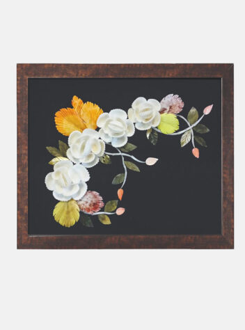 White flower wreath puzzle painting with carved seashells (With Frame)