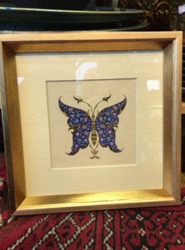 Tezhip or gilded painting of butterfly with frame