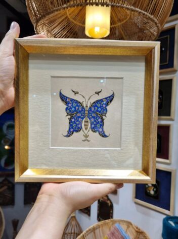 Tezhip or gilded painting of butterfly with frame