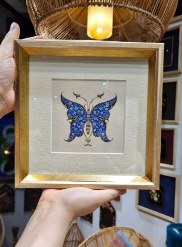 Tezhip or gilded painting of butterfly with frame