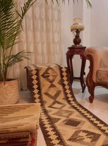 One-color long wool runner rug, hand knotte by Turkman for the corridor