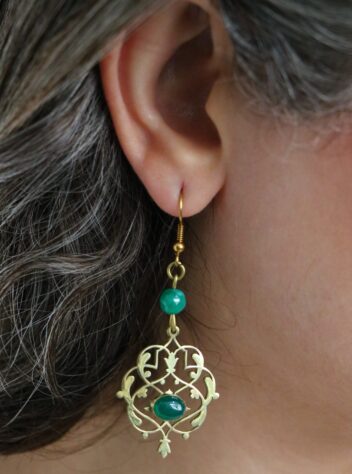 Slimi design brass earrings with green agate stone