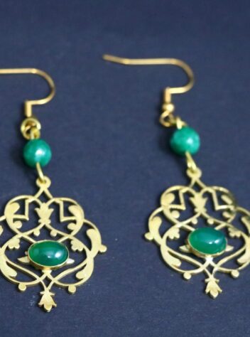 Slimi design brass earrings with green agate stone