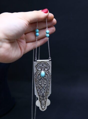 Tree of life design Silver necklace with turquoise gems