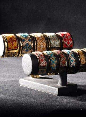 Baluchi silk needlework brass bracelet with 4 cm width & slimi design